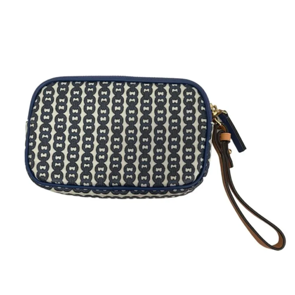 Tory Burch Blue & Cream Wristlet Clutch